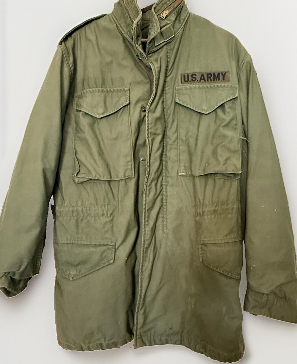 Vintage 1975 M65 Field Jacket Small Long OG-107 Big Red One Patched With Liner